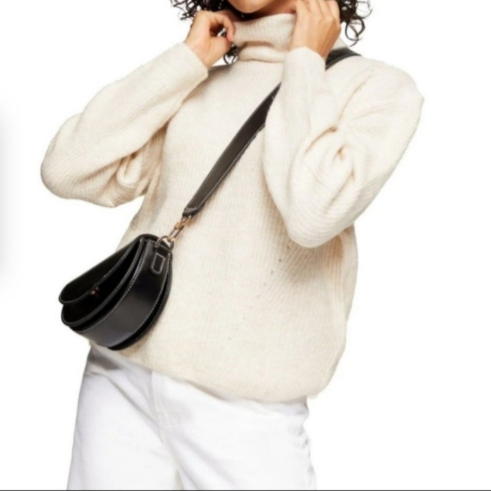 Topshop Size X-Large Cozy Tan White Wool Blend Knit Turtleneck Sweater NWT